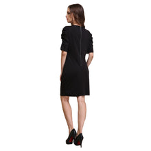 Women Bodycon Dress O-Neck Half Puff Sleeves OL Ladies Office Dress Zipper Party Elegant Dress Vestidos Black SM6
