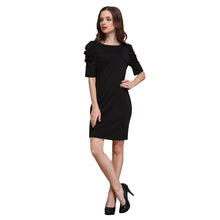 Women Bodycon Dress O-Neck Half Puff Sleeves OL Ladies Office Dress Zipper Party Elegant Dress Vestidos Black SM6