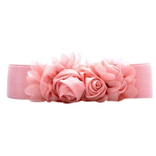 Fashion Women Girl Chiffon Flower Double Rose Flower Elastic Stretch Waist Belt SM6
