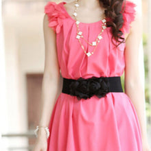 Fashion Women Girl Chiffon Flower Double Rose Flower Elastic Stretch Waist Belt SM6