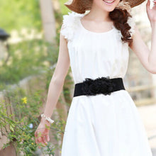 Fashion Women Girl Chiffon Flower Double Rose Flower Elastic Stretch Waist Belt SM6