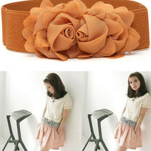 Fashion Women Girl Chiffon Flower Double Rose Flower Elastic Stretch Waist Belt SM6
