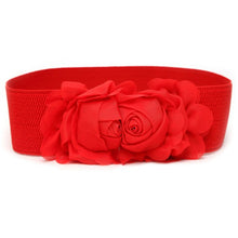 Fashion Women Girl Chiffon Flower Double Rose Flower Elastic Stretch Waist Belt SM6