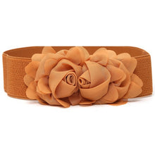 Fashion Women Girl Chiffon Flower Double Rose Flower Elastic Stretch Waist Belt SM6