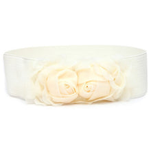 Fashion Women Girl Chiffon Flower Double Rose Flower Elastic Stretch Waist Belt SM6
