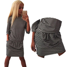 Fashion Women Houndstooth 3/4 Sleeve Casual Tight Slim Party Club Mini Dress PY3 SM6