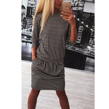 Fashion Women Houndstooth 3/4 Sleeve Casual Tight Slim Party Club Mini Dress PY3 SM6