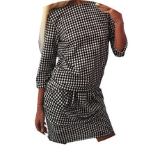Fashion Women Houndstooth 3/4 Sleeve Casual Tight Slim Party Club Mini Dress PY3 SM6