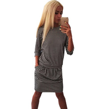 Fashion Women Houndstooth 3/4 Sleeve Casual Tight Slim Party Club Mini Dress PY3 SM6