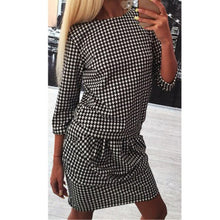 Fashion Women Houndstooth 3/4 Sleeve Casual Tight Slim Party Club Mini Dress PY3 SM6