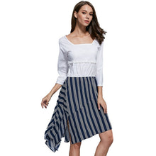Fashion Women Ladies Patchwork Striped Irregular Dress 3/4 Sleeve Dresses Vestidos SM6