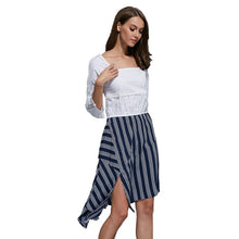 Fashion Women Ladies Patchwork Striped Irregular Dress 3/4 Sleeve Dresses Vestidos SM6