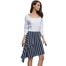 Fashion Women Ladies Patchwork Striped Irregular Dress 3/4 Sleeve Dresses Vestidos SM6