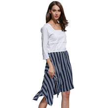 Fashion Women Ladies Patchwork Striped Irregular Dress 3/4 Sleeve Dresses Vestidos SM6