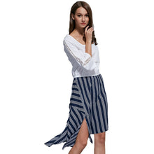 Fashion Women Ladies Patchwork Striped Irregular Dress 3/4 Sleeve Dresses Vestidos SM6