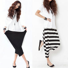 Fashion Women Low Crotch Haroun Hip Hop Harem Pants Cropped Baggy Striped TrousersSM6