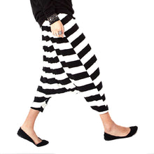 Fashion Women Low Crotch Haroun Hip Hop Harem Pants Cropped Baggy Striped TrousersSM6