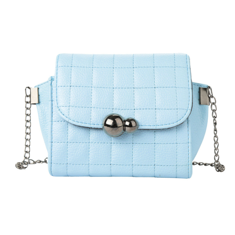 Women Mini Crossbody Bags Soft PU Solid Color Plaid Casual Small Shoulder Messenger Bag BlueGreyPink Metal Chain Bag SM6