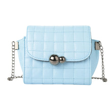 Women Mini Crossbody Bags Soft PU Solid Color Plaid Casual Small Shoulder Messenger Bag BlueGreyPink Metal Chain Bag SM6