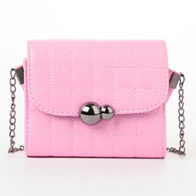 Women Mini Crossbody Bags Soft PU Solid Color Plaid Casual Small Shoulder Messenger Bag BlueGreyPink Metal Chain Bag SM6