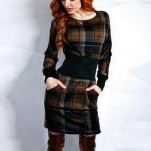 Fashion Women Plaid Long Sleeve Bodycon Dress O-Neck Slim Sexy Pencil Dresses VestidosSM6