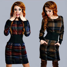 Fashion Women Plaid Long Sleeve Bodycon Dress O-Neck Slim Sexy Pencil Dresses VestidosSM6