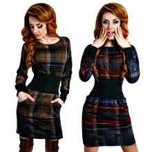 Fashion Women Plaid Long Sleeve Bodycon Dress O-Neck Slim Sexy Pencil Dresses VestidosSM6