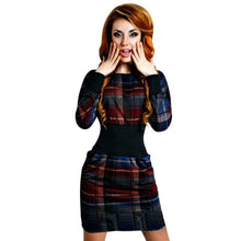 Fashion Women Plaid Long Sleeve Bodycon Dress O-Neck Slim Sexy Pencil Dresses VestidosSM6