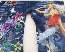 Women Sexy Leggings Buttlefly Flower Printed Imitation Jeans Elastic Slim Punk Style Faux Denim Pencil Pants SM6