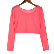 Women Sexy Slim Semi-transparent Mesh Crop Tops Girl Long Sleeve Short Tees Single Layer Mesh SM6