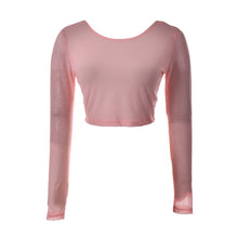 Women Sexy Slim Semi-transparent Mesh Crop Tops Girl Long Sleeve Short Tees Single Layer Mesh SM6