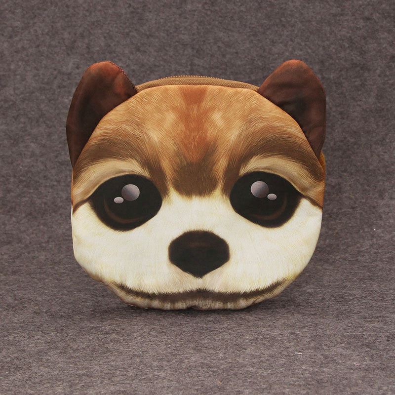 Women Shoulder Bag Cute Dog Animal Head Print Zipper Closure Detachable Strap Mini Messenger Bag Crossbody Bag SM6