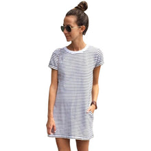 Fashion Women Strip Loose T Shirt Top Short Sleeve Casual Mini Shirt Dress SM6