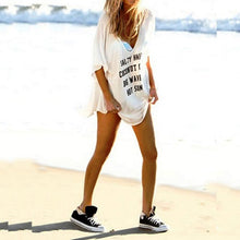 Fashion Women's Casual Short Sleeve T-shirts V-neck Letter Printed Blouse Tops Dress New SM6