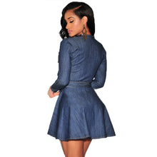 Fashion Women's Denim Jeans Short Mini Dress Long Sleeve Shirt Dresses Belted S-XL P16 SM6