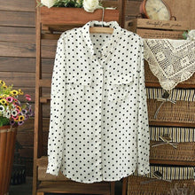 Women's White Blouse Long Sleeve Casual Shirt Polka Dot Print Shirt Plus Size Tops Blusas Femininas SM6