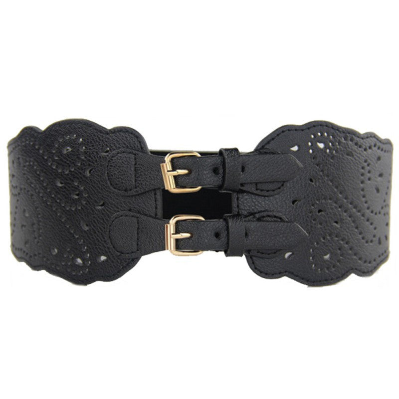 Fashion Womens Double Buckle Elastic Waist Belt Wide Stretch Corset Waistband SM6