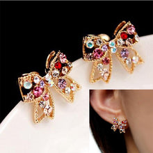 For Girls Graceful Colorful Rinestone Bowknot Earrings Studs Push-Back Bow Earring SM6