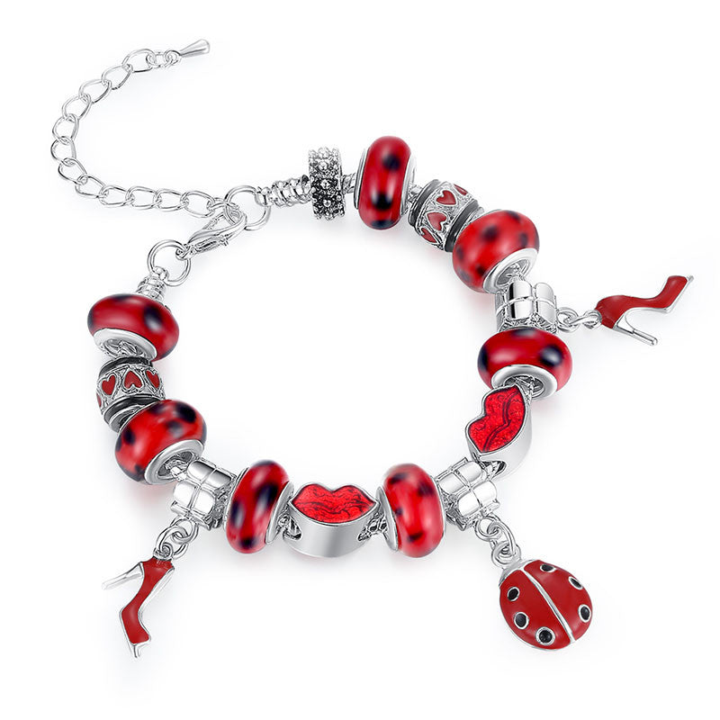 For Women Jewelry Pulsera Mujer Femme Charm Bracelets Cute Ladybird Beads Chain Bracelet SM6