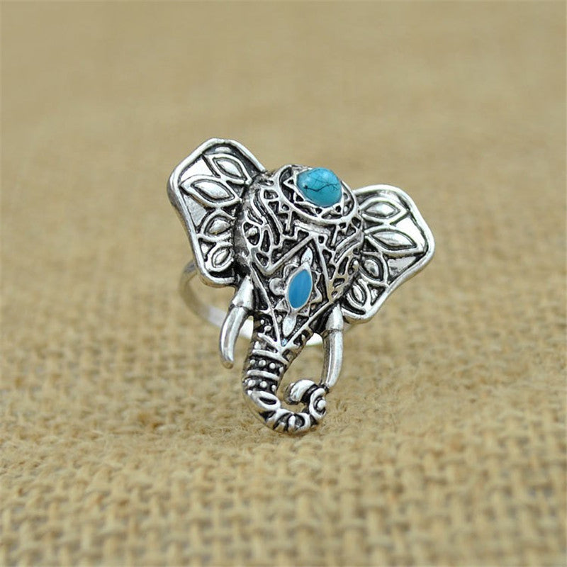 For Women Men Beach Unique Carving Tibetan Silver Plated Ring Elephant Ring S Bohemia Vintage Punk Rings SM6