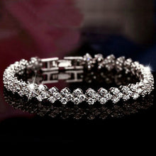 For Women Style Silver Plated Bracelets Bangles Roman Shiny CZ Diamond Heart Shape Chain Bracelets SM6