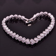 For Women Style Silver Plated Bracelets Bangles Roman Shiny CZ Diamond Heart Shape Chain Bracelets SM6