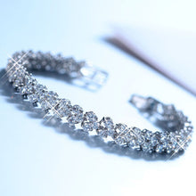 For Women Style Silver Plated Bracelets Bangles Roman Shiny CZ Diamond Heart Shape Chain Bracelets SM6