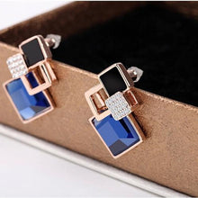 For Women Trendy Jewelry Elegant Cube Earrings Blue Geometric Rhinestone Crystal Stud Earrings SM6