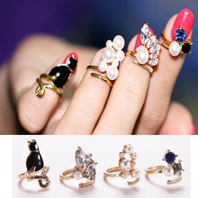 For Women Vogue Nail Rings Chic Knuckle Rings Jewelry 4pc Crystal Black Cat Pearl Rings Set SM6
