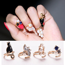 For Women Vogue Nail Rings Chic Knuckle Rings Jewelry 4pc Crystal Black Cat Pearl Rings Set SM6