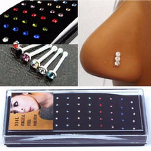 For Your Choice Women Trendy Crystal Rhinestone Bulk Bone Straight Stud Bar Piercing Nose Ring 40pcs pack 2 Colors SM6