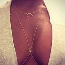 Charming Crossover Harness Crystal Moon Golden Necklace Waist Belt Belly Body Chain Jewelry SM6