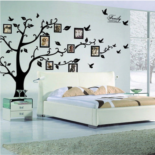 :Large 200*250Cm/79*99in Black 3D DIY Photo Tree PVC Wall Decals/Adhesive Family Wall Stickers Mural Art Home Decor SM6