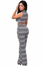 Tightening Belt Geometric Print  Rompers  Long Jumpsuit  Sleeveless Overalls For Wide Leg Jumpsuit SM6